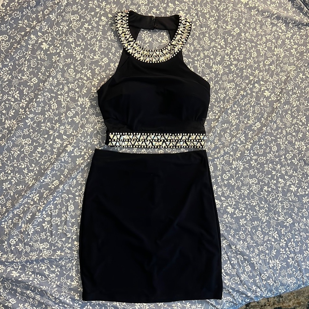 Navy Blue B Darlin Two-Piece Dress with Jewels